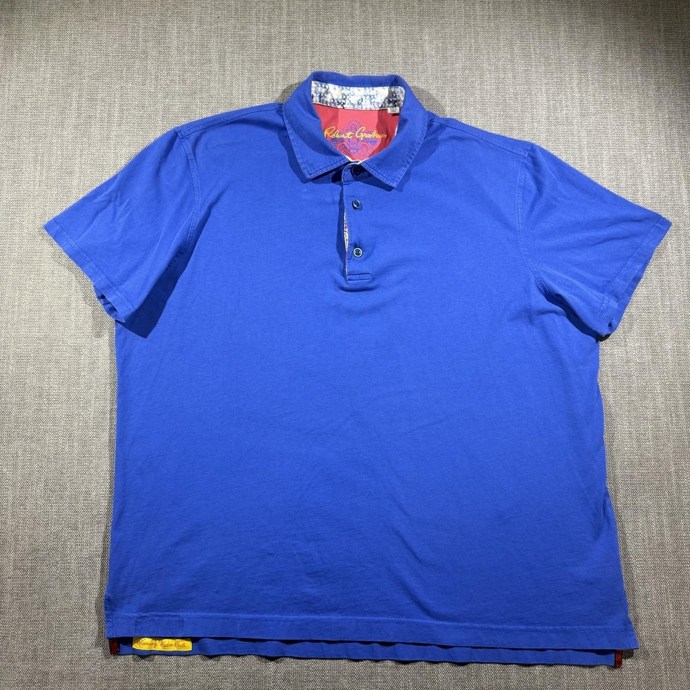 Robert Graham Polo Shirt Mens 2XL‎ Blue Classic Fit Short Sleeve Casual